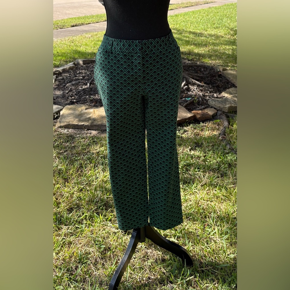 Worthington Black and Green Patterned Ankle Slim Pants